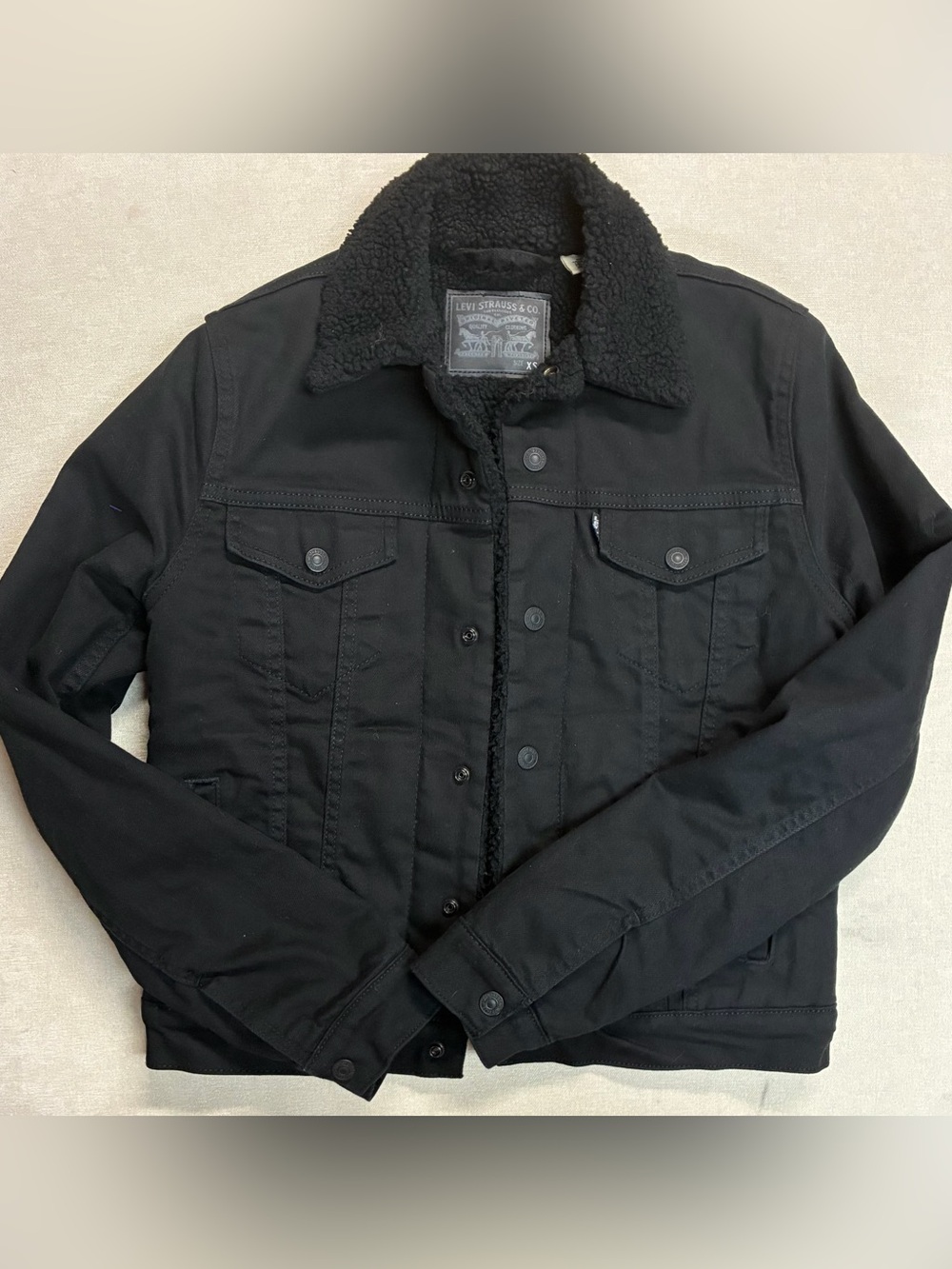 Levi’s Original Sherpa Trucker Jacket Black Fleece Lined Women’s XS